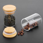 QLWX Glass Jar with Bamboo Lid, 2 Pack 3.4oz Clear Food Storage Containers, Empty Kitchen Canisters for Storing Coffee Beans, Candy, Tea, Spice Bottles