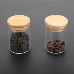 QLWX Glass Jar with Bamboo Lid, 2 Pack 3.4oz Clear Food Storage Containers, Empty Kitchen Canisters for Storing Coffee Beans, Candy, Tea, Spice Bottles